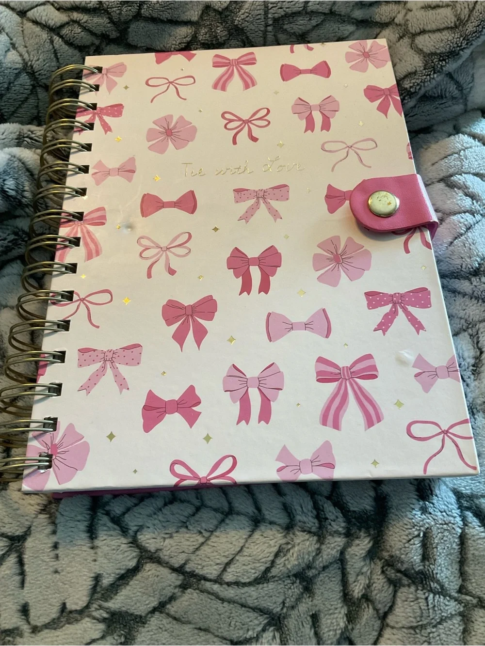 Pink Bow Pattern Spiral Notebook with Button Closure